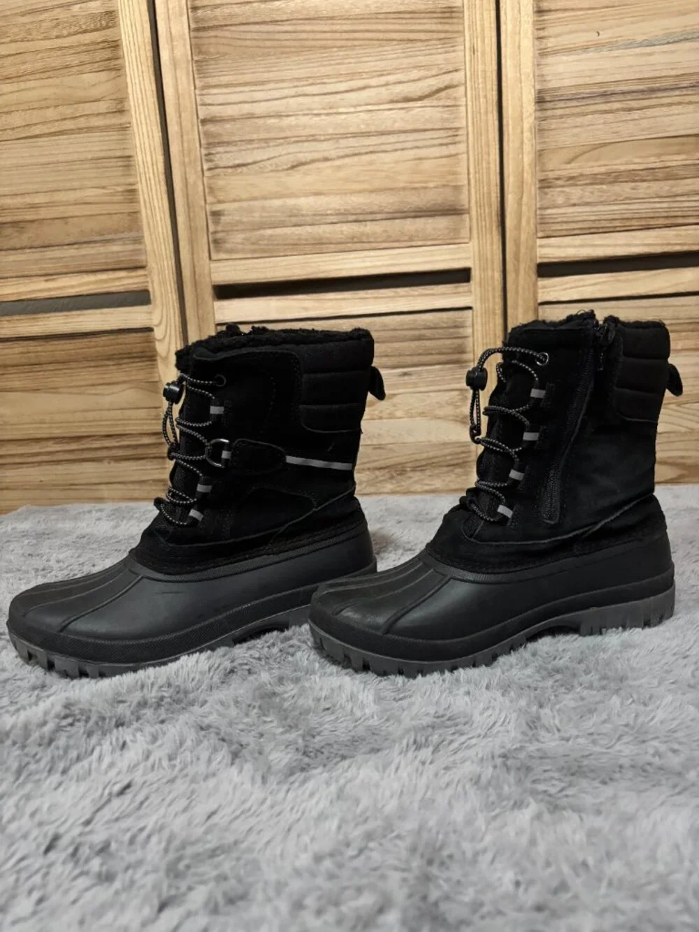 Lands End Black Waterproof Winter Snow Boots Youth 4M Womens 5.5 Side Zip